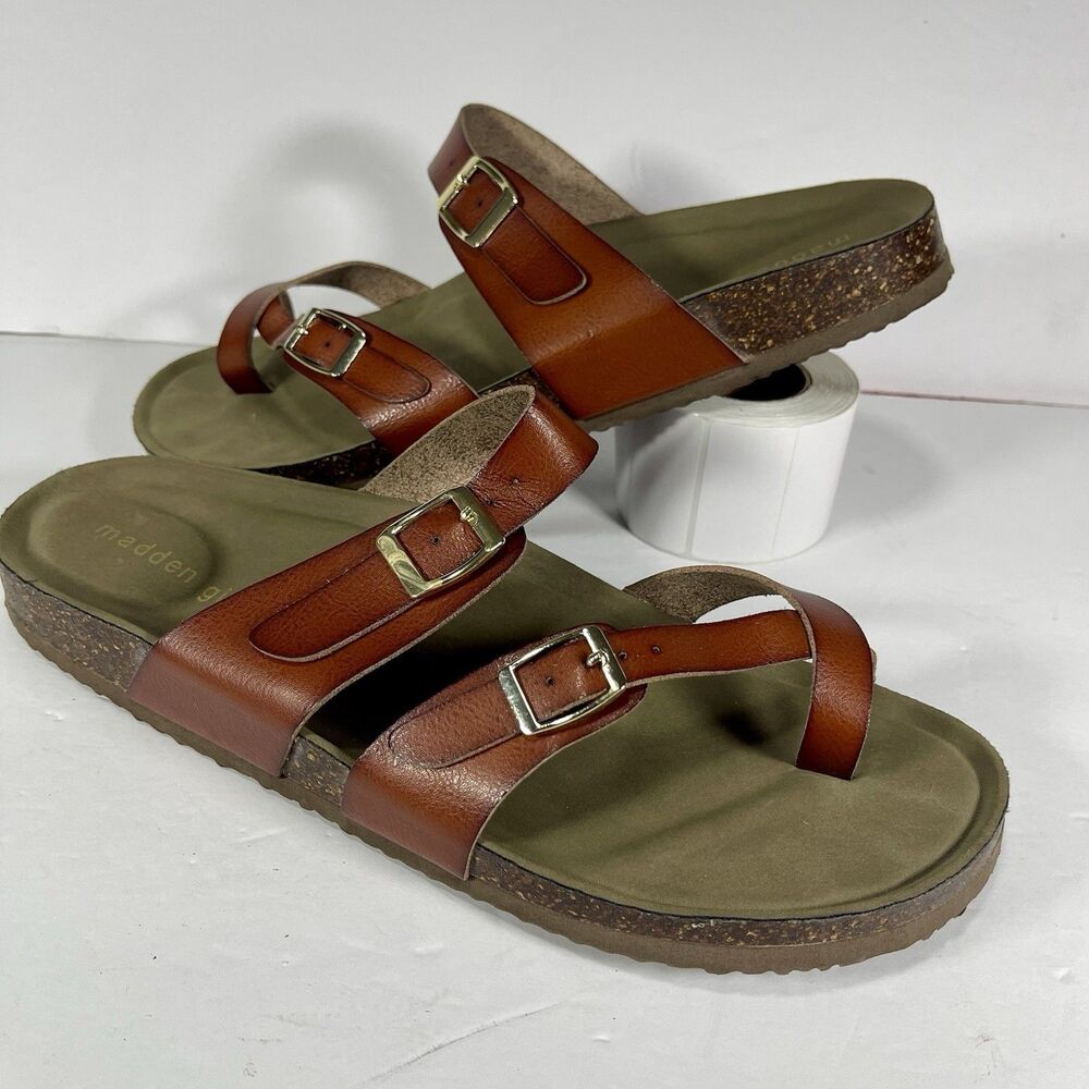 Madden Girl Women's Bryceee Footbed Sandals - Cognac Brown - Size 11M
